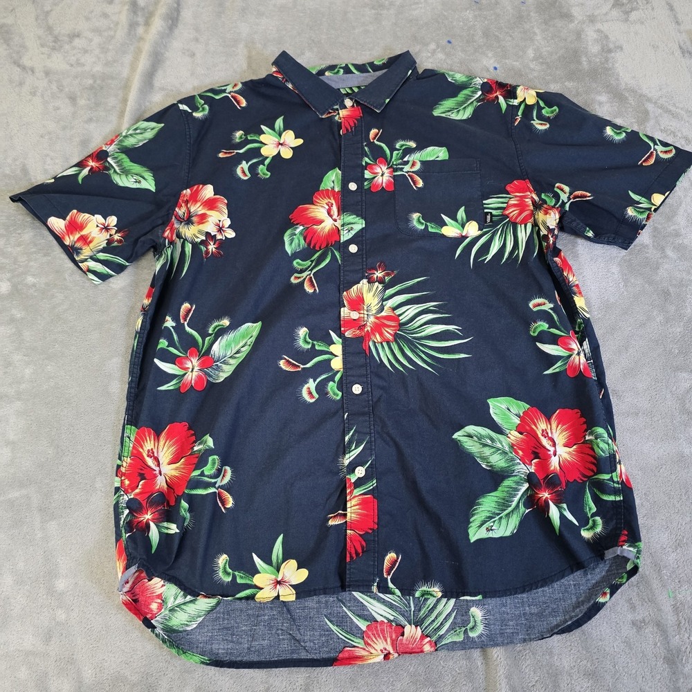 Vans Shirt Mens XL Blue Classic Fit Venus Fly Trap Floral Hawaiian Casual Summer